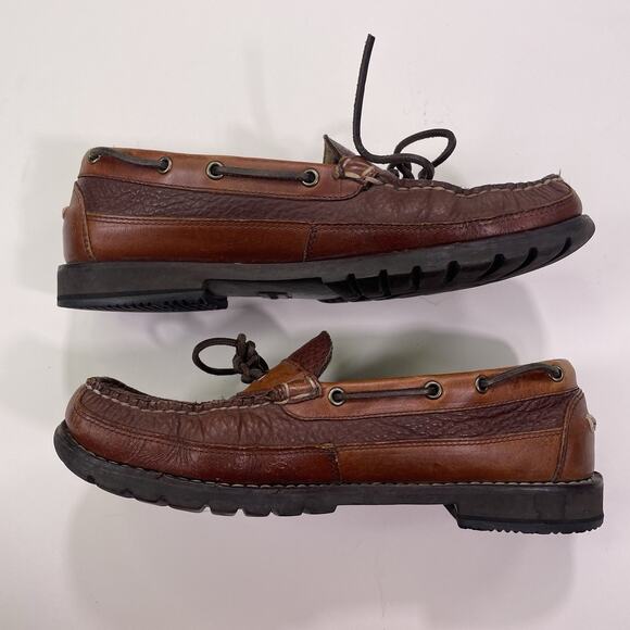 LL Bean Allagash Bison Leather Mens Shoe Sz 11 Brown Hand Sewn Loafers Moc Toe main image 4